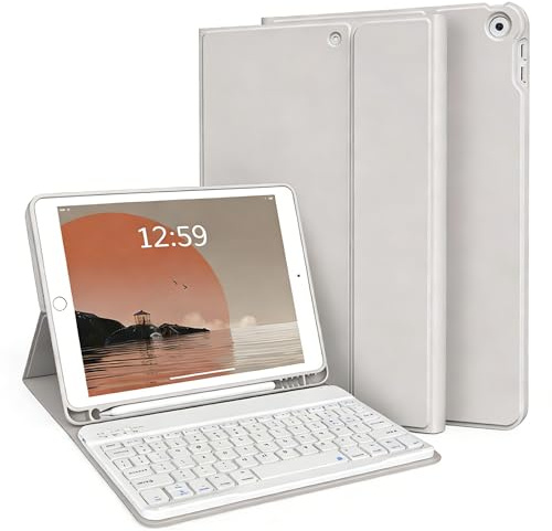 Bathgate Keyboard Case for iPad 9th/8th/7th Generation 10.2inch, Detachable Wireless Bluetooth Keyboard, with Pencil Holder, Long Working Time, Rechargeable Keyboard Cover, White