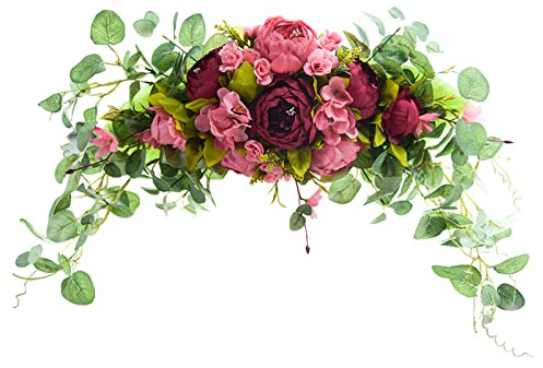 Fictory Ghirlanda di peonie artificiali, festone di fiori in seta per matrimoni e decorazioni per la casa, 61 cm, decorazione da parete con peonie realistiche e verde