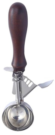 MUCKLILY Cuchara para Helado Grande 6.3 Cm Mango de Madera Rojo, Cuchara de Bola de Excavación de Acero Inoxidable para Postres y Frutas, Utensilio Práctico para Hogar, Cafetería