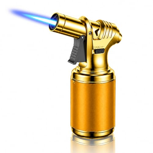 Jet Lighter, Windproof Refillable Butane Torch Lighter – Adjustable Flame, Safety Lock, 1300°C High Temperature, for Kitchen, BBQ, Candle, Outdoor, Gift (Gas Not Included)-Gold