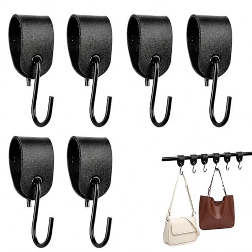 YEDOUALE Ganchos en Forma de S Ganchos Metal Acero Inoxidable con Correa de Piel Negra 6 Unidades Ganchos Colgar Ropa Resistentes multifuncionales para Cocina baño Armario Almacenamiento