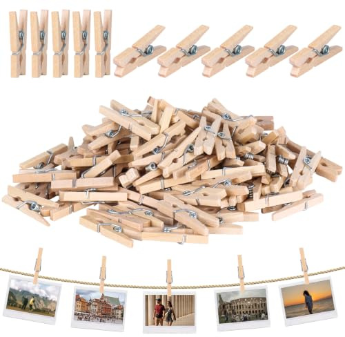 150 Pack Mini Wooden Pegs – 1 Inch (2.5cm) Natural Wood Clothespins for Photos, Crafts & Indoor Washing Line, Small Pegs for Hanging Photos, DIY Art Projects, Wedding Decor, Christmas Cards, Gift Tags