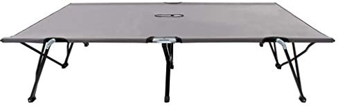 KNERPWD Double Camping Cot for Two People, 600D Polyester Folding Sun Lounger with Rust-Free Steel Frame, Grey, Holds 240 kg