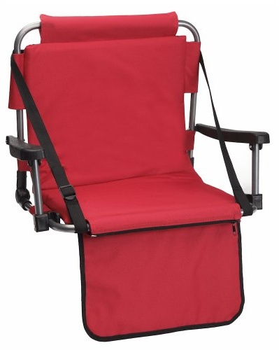 Barton Outdoors Folding Chair with Armrests Stadium Style for Bleacher Bench - Red - Padded Cushion - Plastic Armrests on Light Metal Tube Frame with Securing Spring-Loaded Hooks
