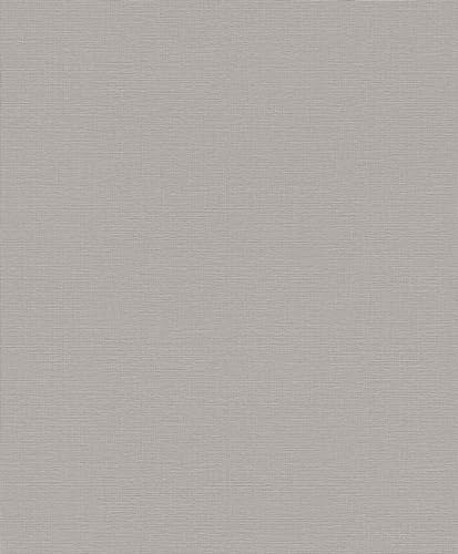 Rasch Tapete 732320 - Helle Vliestapete mit Leinenmuster in Mittelgrau aus der Kollektion Deco Style