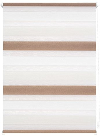 Lichtblick Doppelrollo Klemmfix ohne Bohren, Streifen Bunt, Blickdicht, Klemmträger-Montage, Sichtschutz, Wandmongtage, Deckenmontage, für Fenster und Türen Creme - Weiß - Braun,110 cm x 150 cm (B x L)