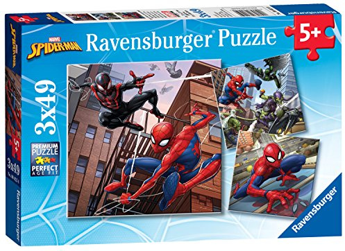 Ravensburger barnpussel 08025 - Spider-Man skyddar staden - 3x49 bitar Spider-Man pussel för barn från 5 år och uppåt
