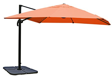 Mendler Gastronomie-Ampelschirm HWC-A96, Sonnenschirm 3x3m (Ø4,24m) Polyester Alu/Stahl 23kg mit Ständer drehbar - terracotta