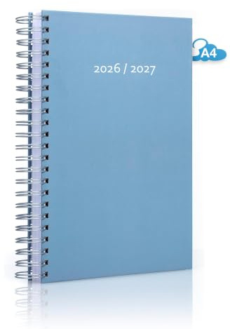 edition cumulus 2026/2027 Dicker Kalender DIN A4 – STORMY BLUE (graublau) - MADE IN GERMANY - Ideal fürs Büro – Spiralbindung – pro Tag eine volle A4 Seite Platz – Aug 25 – Aug 26