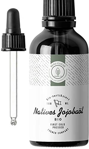 100ml BIO Jojobaöl, Kaltgepresst, Rein - 100% Natürliche Pflege für Haut, Haare, Gesicht, Bart - Glasflasche - Abgefüllt in Frankreich