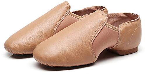 Chaussures de jazz en cuir souple à semelle fendue à enfiler pour femmes, hommes, garçons et filles, peau, 36 2/3 EU