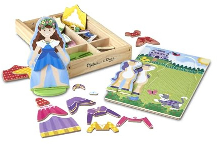 Melissa & Doug Magnet Doll Dress Up Game, Principessa, Giochi magnetici per Bambini di 3 Anni, Giochi magnetici, Bambole in Legno per Creare Moda, Bambole con Vestiti da Cambiare