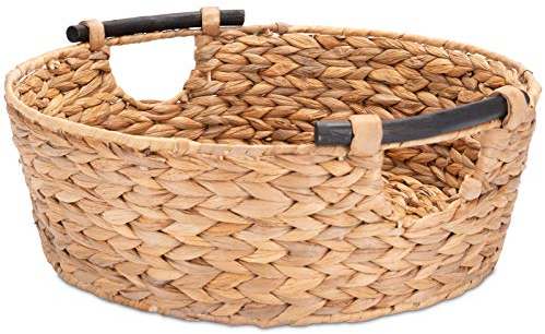 Decorasian Korb Aufbewahrung rund geflochten aus Seegras mit Holzgriffen - Wasserhyazinthe 42cm - Wäschekorb groß Natur