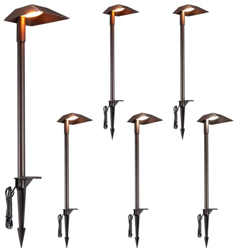LEONLITE 5CCT Anti-Glare Low Voltage Pathway Lights, 5W Wired LED Landscape Path Lights, Aluminum IP65 Outdoor Landscape Lighting for Walkway Yard, 1800K/2700K/3000K/4000K/5000K, ETL, Pack of 6