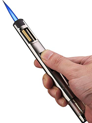 Butane Torch Kitchen BBQ Lighter Long Refillable Windproof Stainless Steel Lighters with Jet Flame (Without Fuel)
