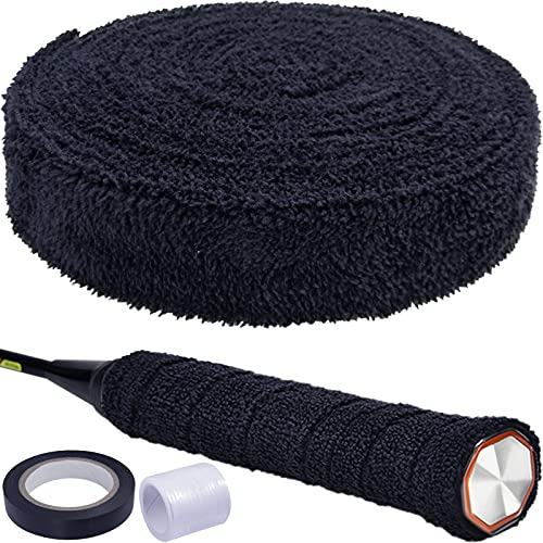 PSMILE Handtuch-Griff, Baumwolle, supersaugfähig, für Tennisschläger, rutschfest, rutschfest, für Tennis, Badminton, Fahrrad, Schwarz