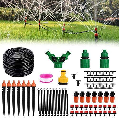 Garden Irrigation System, 40M Micro Drip Irrigation Kit, Garden Irrigation System Automatic Watering System with Drippers, Misting Nozzles for Garden Greenhouse, Flower, Patio, Lawn