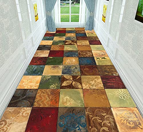 YZHY Korridor Teppich,Läufer Teppich - Moderne geometrische Muster - rutschfest waschbar - Mikrofaser Teppiche Läufer für Flur Badezimmer Wohnzimmer Bettläufer Küchenteppiche Läufer