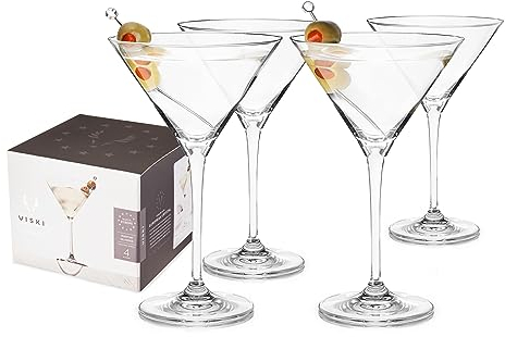 Viski Copas de Martini de cristal europeo Reserve, 4 copas de cóctel sin plomo, cristalería hecha en Europa, juego de 4, 7 onzas (207 ml)