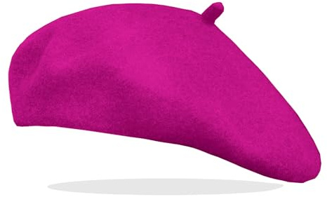 Van Der Rich ® - Klassisk fransk basker i ull – dam, fuchsia, En Storlek