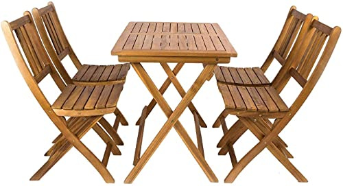 SAM 5tlg. Balkongruppe Blossom, Tisch 80x60 cm + 4 Stühle, klappbar | Akazienholz massiv + geölt, Gartengruppe, für Garten, Balkon und Terrasse