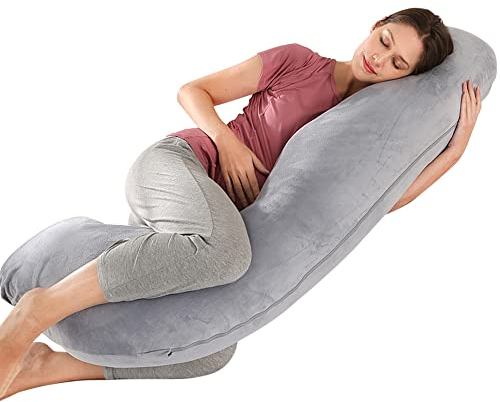 SHANNA Schwangerschaftskissen Seitenschläferkissen Stillkissen Fütternkissen mit Samt Bezug, Lagerungskissen, Komfortkissen Erwachsene, Körperkissen fur Schlafen und Mutter