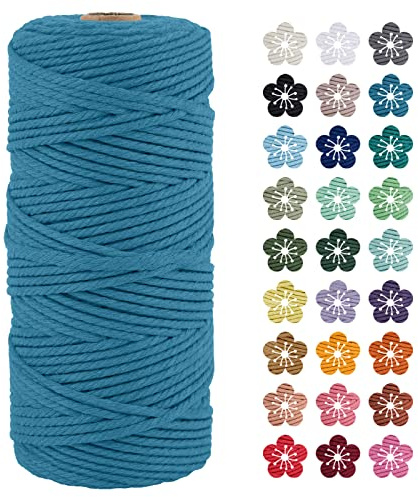 LEREATI Makramee Garn 3mm x 100m Blauer See Baumwollkordel Natur Baumwollseil Farbig Baumwollgarn, Macrame Cord 3mm für DIY Geflochten, Makramee Deko, Hängepflanze, Wandbehang, Vorhang