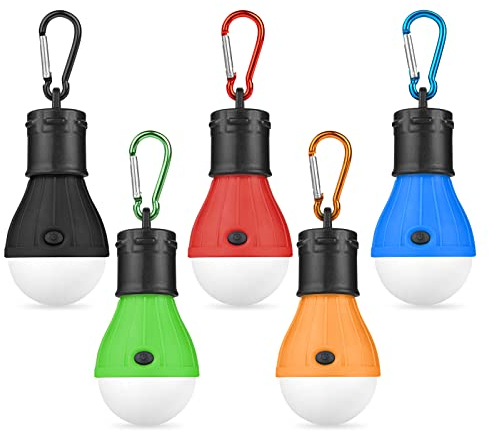 Flintronic 5 Stücke Campinglampe, LED Camping Lampe LED Camping Laterne Zeltlampe Glühbirne , Camping Licht mit Karabiner, Notlicht , Camping Lampen für Abenteuer, Angeln, Stromausfall Wasserdicht