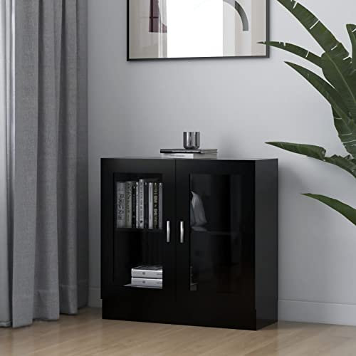 MOONAIRY Vitrinenschrank, Vitrine, Wandschrank, Schrank Regal, Glasregal, Glasvitrine Stehend, Eckvitrine, Manga Regal, Schwarz 82,5x30,5x80 cm Spanplatte