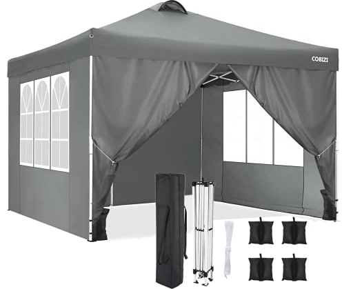 COBIZI 3x3M Pavillon Wasserdicht Faltpavillon 3x3 mit 4 Seitenteilen Belüftung Pop Up UV Schutz 50+ Partyzelt Gartenpavillon mit 4 Sandsack Gartenfesten Faltpavillon(3x3m,Grau)