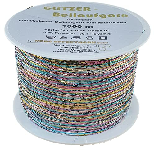 Glitzer Beilaufgarn auf 1000 Meter Spulen in verschiedenen Farben (Multicolor)