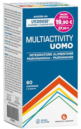 CHEMIST'S RESEARCH MULTIACTIVITY UOMO | Integratore Alimentare Formulato per Sostenere i Fabbisogni Nutrizionali dell’Uomo | 60 Compresse Senza Glutine