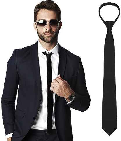 Yolev Corbata Negra Delgada con Cremallera Ajustable Preatada corbatas Delgada de 2,35 Pulgadas Corbata para Hombre para Boda Escuela de Graduación