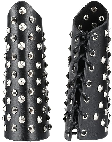 GORGECRAFT 2 st armskydd manschett läder handskar armband med nit PU armskydd svart läder bågskytte armband för halloween utomhus gotisk rollspel vuxen riddare krigare kostymer