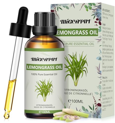 Migcaput Ätherische Öle Zitronengrasöl 100ml,100% Naturrein Ätherisches Lemongras, Duftöl für Diffuser, Luftbefeuchter, Aromatherapie, Entspannen, Erfrischend, Hautpflege