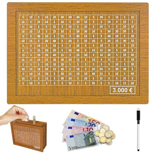 LYNBLY Spardose Holz, Wiederverwendbare spardose, Retro Sparbüchse Aufbewahrungsbox, für Erwachsene und Kinder mit Sparziel und Zahlen zum ankreuzen, für Hilft Die Gewohnheit Zum Sparen