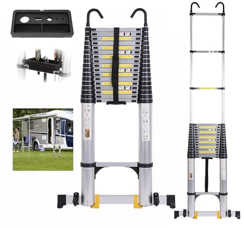 Dajianglx 26.2 FT Telescoping Ladder, Lightweight Multi-Purpose Aluminum Extension Ladder w/Tool Tray Stabilizer and Non-Slip Feet, Telescopic Extendable Ladder for Home, RV, Roof and Outdoor Work