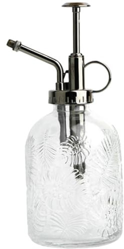 FONDOTIN Regadera De Spray De Vidrio De 350 Ml Diseño De Hoja Monstera para Interior, Pulverizador Vintage para Plantas y Suculentas, Botella Rociadora Transparente Cabeza De Cobre