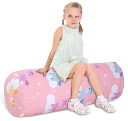 SANFERGE Zylindrische Kuscheltier-Sitzsack-Aufbewahrung für Kinder - 100% Baumwoll-Canvas, waschbar, ohne Füllung, zum Organisieren, Sitzen, Spielen & Boxen Kinder