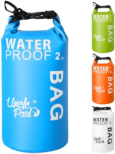 Uncle Paul Boat Dry Bags - Belongings Protection Waterproof Bag for Outdoor Drifting Boating Kayaking Fishing Rafting Swimming Camping Canoeing Surfing Cyan Blue 2 Literes(0.4 UK gal)