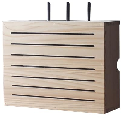 JINGCHI Wall-Mounted Cable Management Box,Wood Router Shelf Storage Box,WiFi Modem and Router Organizer,Elegant Wooden Design,34 x 10 x 20 cm(Size:36.5 * 11.5 * 27.5cm)