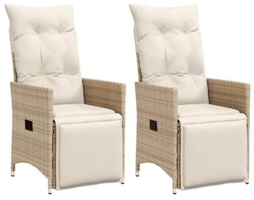 Keyroto Gartensessel mit Kissen 2 STK. Verstellbar Beige Poly Rattan, Polyrattan Sessel, Rattansessel, Gartensessel Rattan, Rattansessel Outdoor, Rattan Sessel Outdoor
