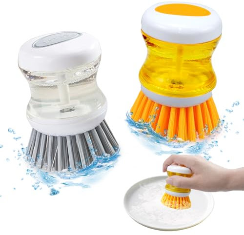SenaiMy 2 Piezas Cepillo Fregar Platos, Cepillo Lavavajillas con Dispensador, Cepillo para Fregar Platos Multifunción para Limpiar Sartenes, Platos, Fregaderos
