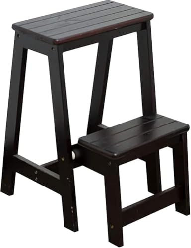 Fußhocker Haushaltswaren 2 Stufen Klappbare Trittleiter Holzleiter, Treppenstufenhocker für den Innenbereich, Küchenstufenstuhl aus Holz Maximale Belastung 150 kg/Schwarz