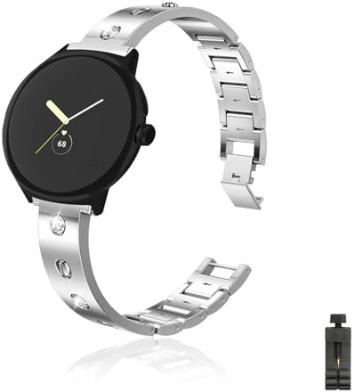 Armband Kompatibel mit Google Pixel Watch 2/Pixel Watch Uhrenarmband, Edelstahl Metall Ersatzarmband Frauen Glitzer Verstellbare Ersatzbänder Metallarmband für Google Pixel Watch 2/Pixel Watch (C)