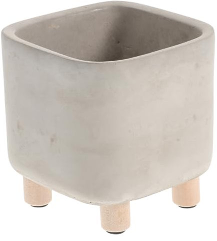 Sosoport 1stück Zement Blumentopf Mit Holzbeinen Minimalistischer Pflanzer Für Schreibtisch Und Zuhause Atmungsaktives Design Lichtgrau