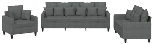 Willood 3-TLG. Sofagarnitur mit Kissen Dunkelgrau Stoff,Geeignet für Schlafzimmer, Gästesofas, Sesselsofas