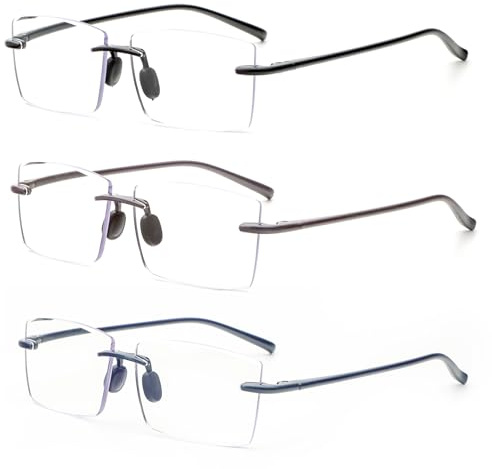 KoKoBin 3 Stück Randlos Lesebrille super Light Anti Blaulicht Computerbrille Lesehilfe für Damen und Herren (3 Stück, 2.5, Dioptrien)