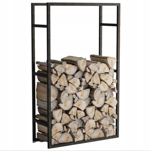 NWELD Kaminholzregal Aussen Brennholzregal Außen LOFT - Holzlager Holzunterstand für Kamin 95 x 25 cm, Metall Schwarz Matt, Industriedesign Holzhalter, Feuerholz Kaminholzregal Innen