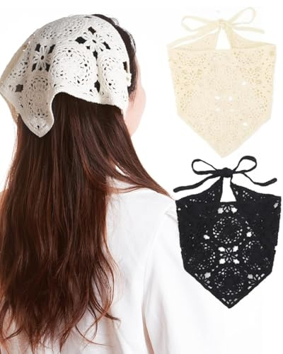 KGDUYC 2 Stück Damen Boho Stirnbänder Dreieck Kopftücher Bandanas Turban Krawatte Haarbänder Elastisches Haarschal für Frauen und Mädchen，kopfbedeckung damen sommer，bandana damen，kopftuch